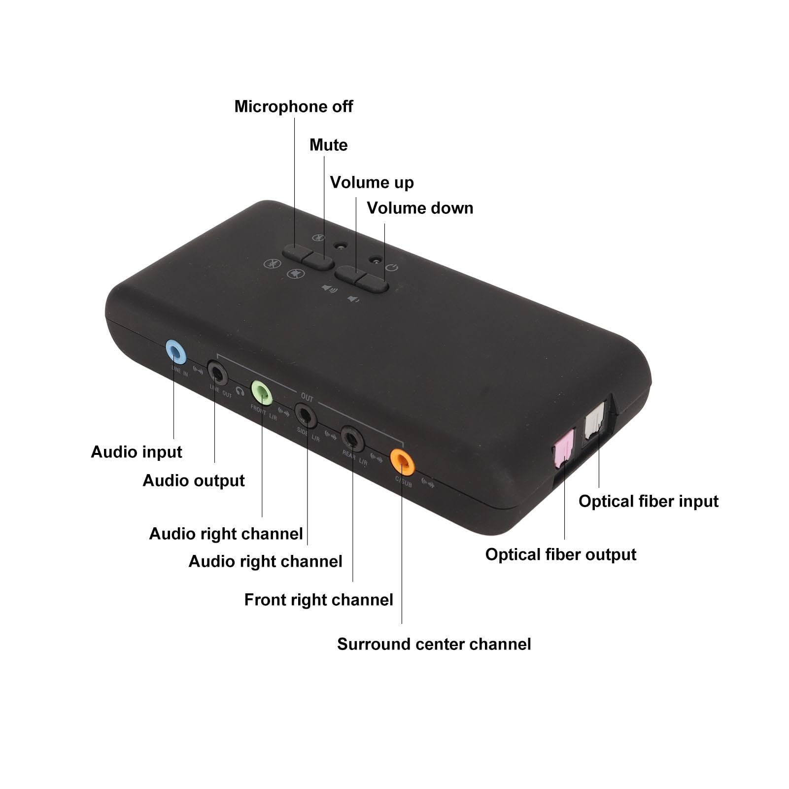 Tarjeta de Sonido Externa USB 7.1 de 8 Canales, Caja de USB Soundbox Externa, Compatible con 12 Mbps, Sonido Envolvente 3D Dinámico, Grabación Reproducción Simultánea Compatible (Negro)