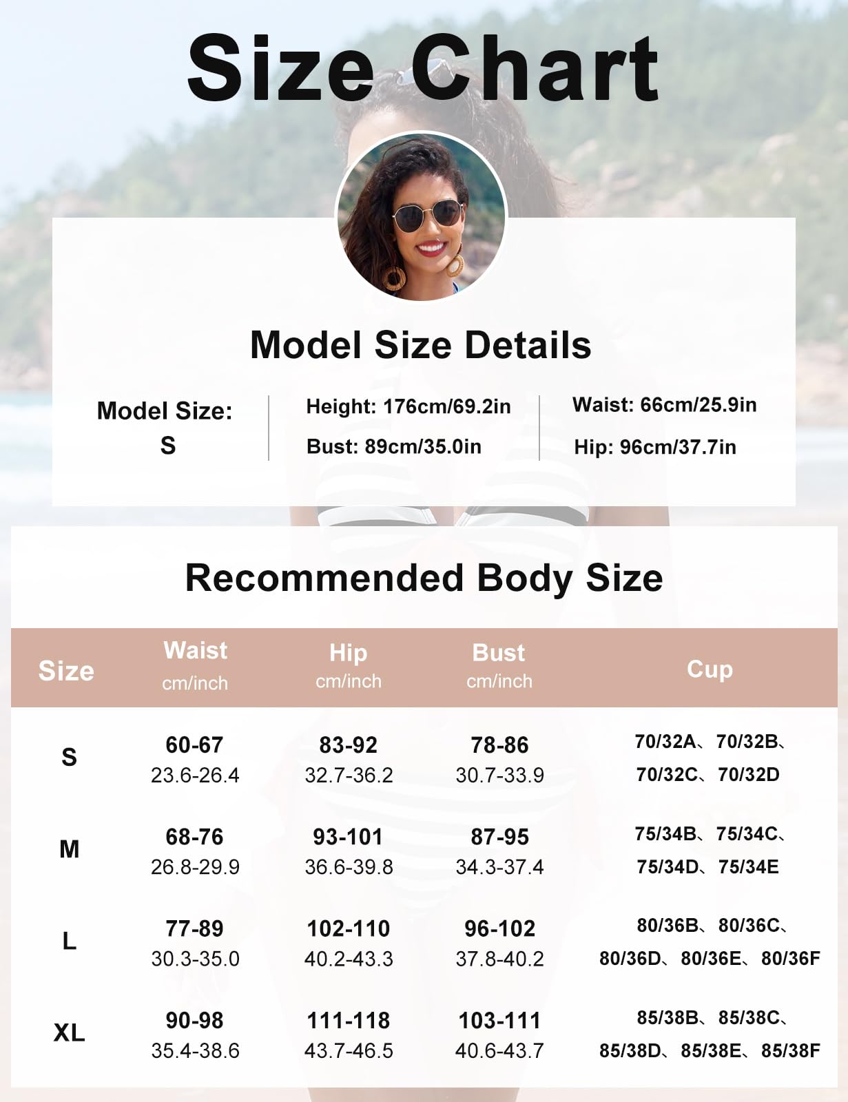 Voqeen Mujer Bikini Rayas Cabestro Traje de baño Acolchado Ropa de Playa de Dos Piezas