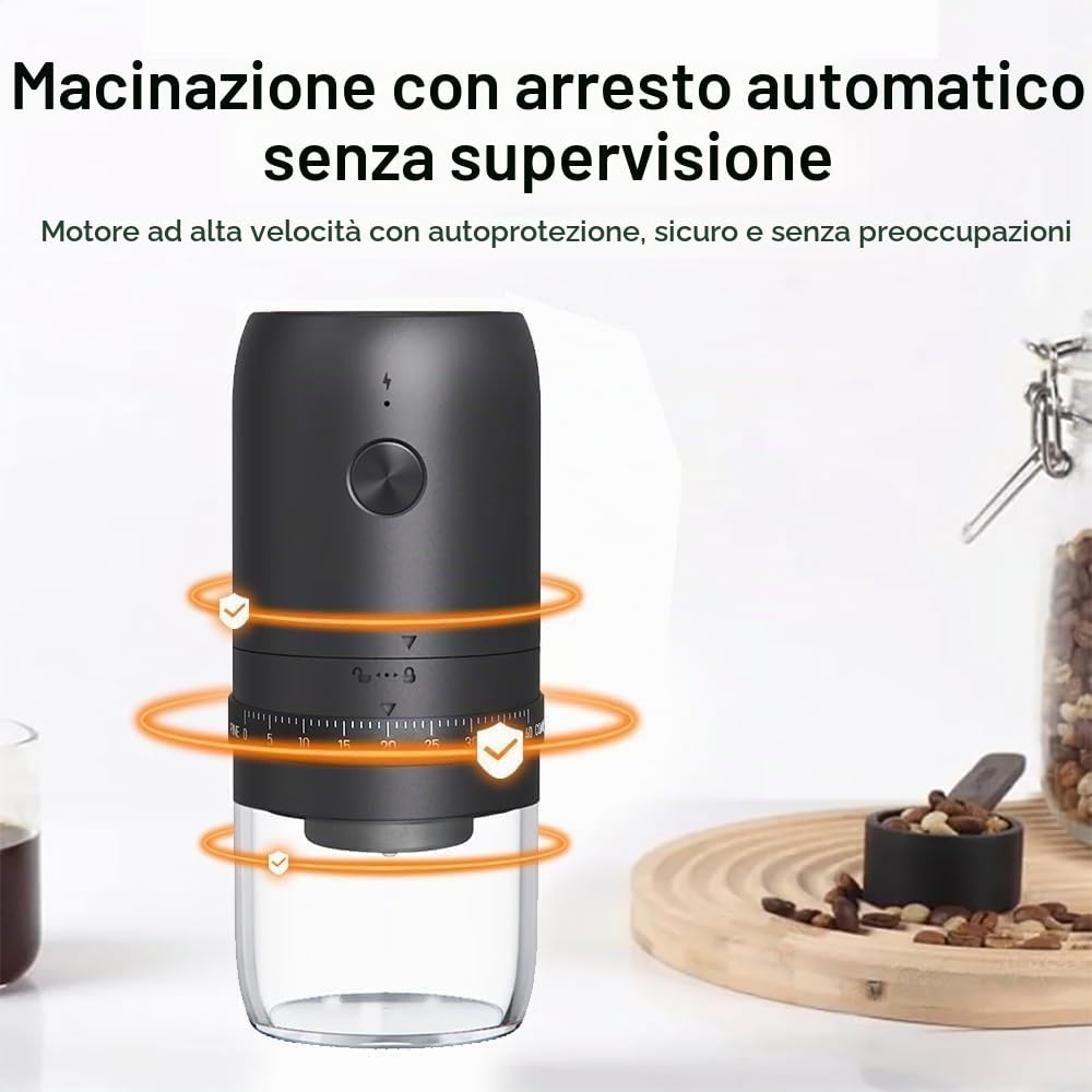Macinacaffè Elettrico Portatile, Piccolo Coffee Grinder Elettrico Senza Fili, 40 Impostazioni Regolabili, Macina Caffè Chicchi Ricaricabile con Macine in Ceramica per Viaggi Campeggio Ufficio