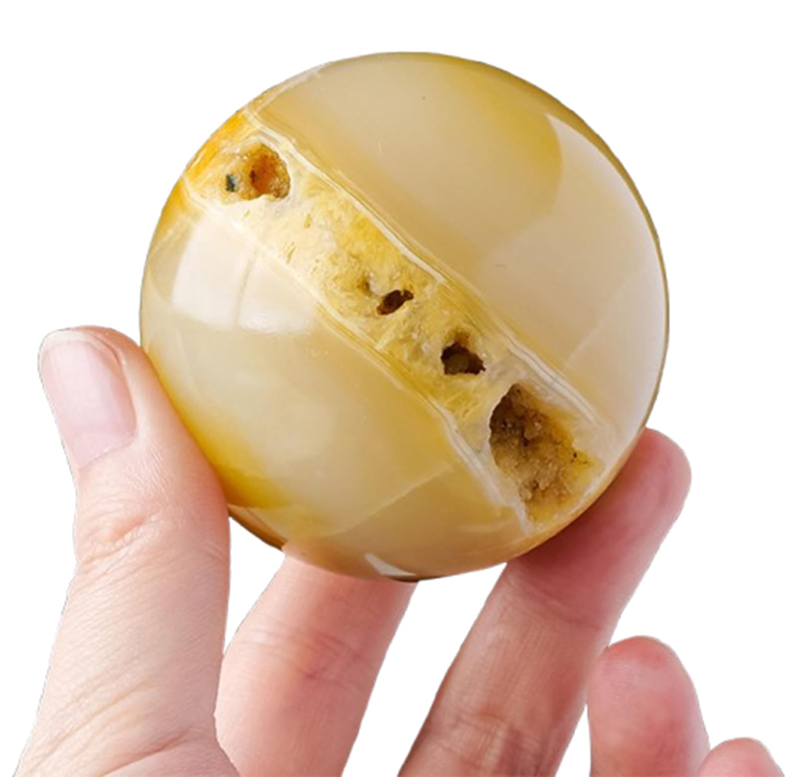 Naturalna kula kwarcowa z trzmielem - żółta kryształowa kula, kula z kamieni szlachetnych - rzeźbiona kryształowa kula - kryształowy globus, kamienie bogactwa,60mm