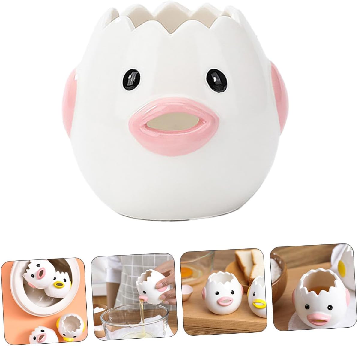 FUOYLOO Practical Ceramic Egg Separator for Baking Cute Chicken-shaped Egg Yolk Filter Kitchen Tool Household Pink