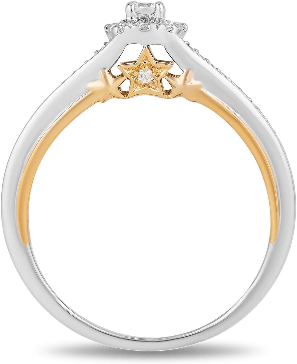 Jewelili Enchanted Disney Fine Jewelry 10K White and Yellow Gold 1/5 Cttw Diamond Tinker Bell Promise Ring