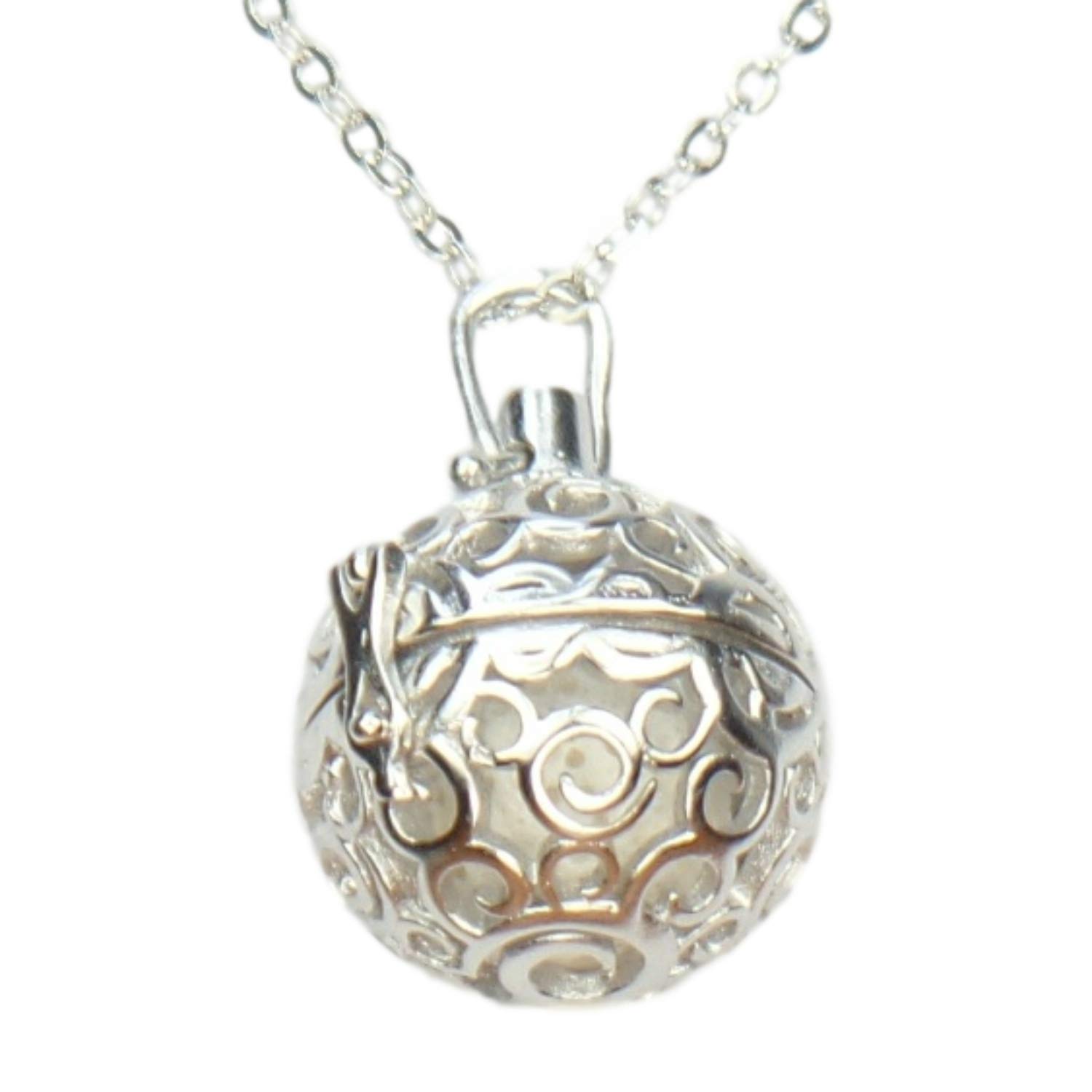 GIFT SET Silver Filigree Swirl Bola Style Aromatherapy Necklace with Set of Six Real Volcanic Stone Beads and Bottle of Pure Essential Oil