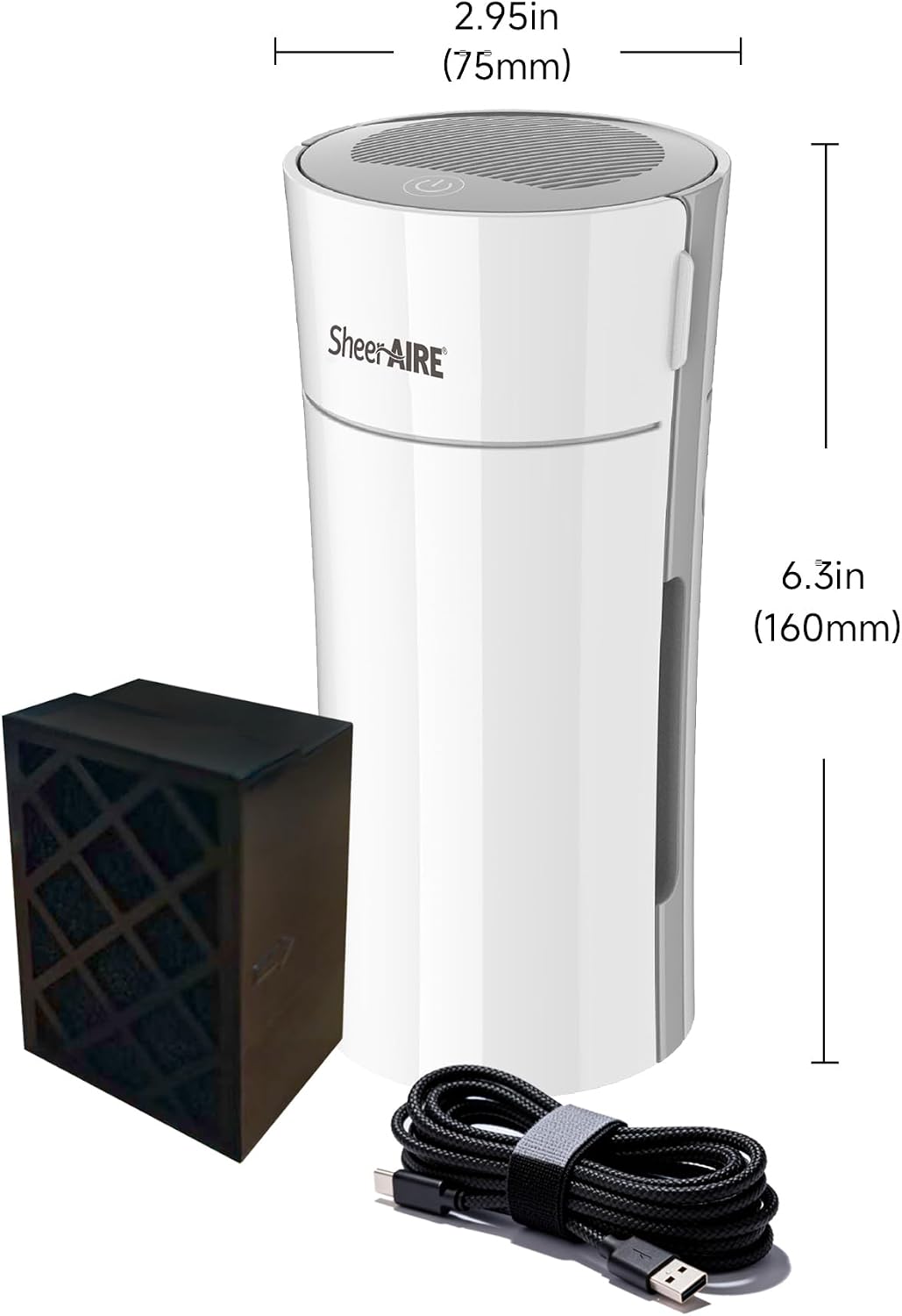 Home & Car HEPA Air Purifier USB-C Charging Ultra-Quiet 22dB Compact Design Night Light 360° Outlet Suitable for Car Interiors Desks Dorms & Pet Crates