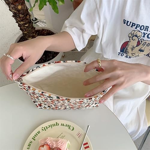 Pazimiik Makeup Bags For Purse Zipper Cosmetic Pouch Large Travel Canvas Make Up Organizer Tool Pouch For Women And Girls,Floral White #TOP5