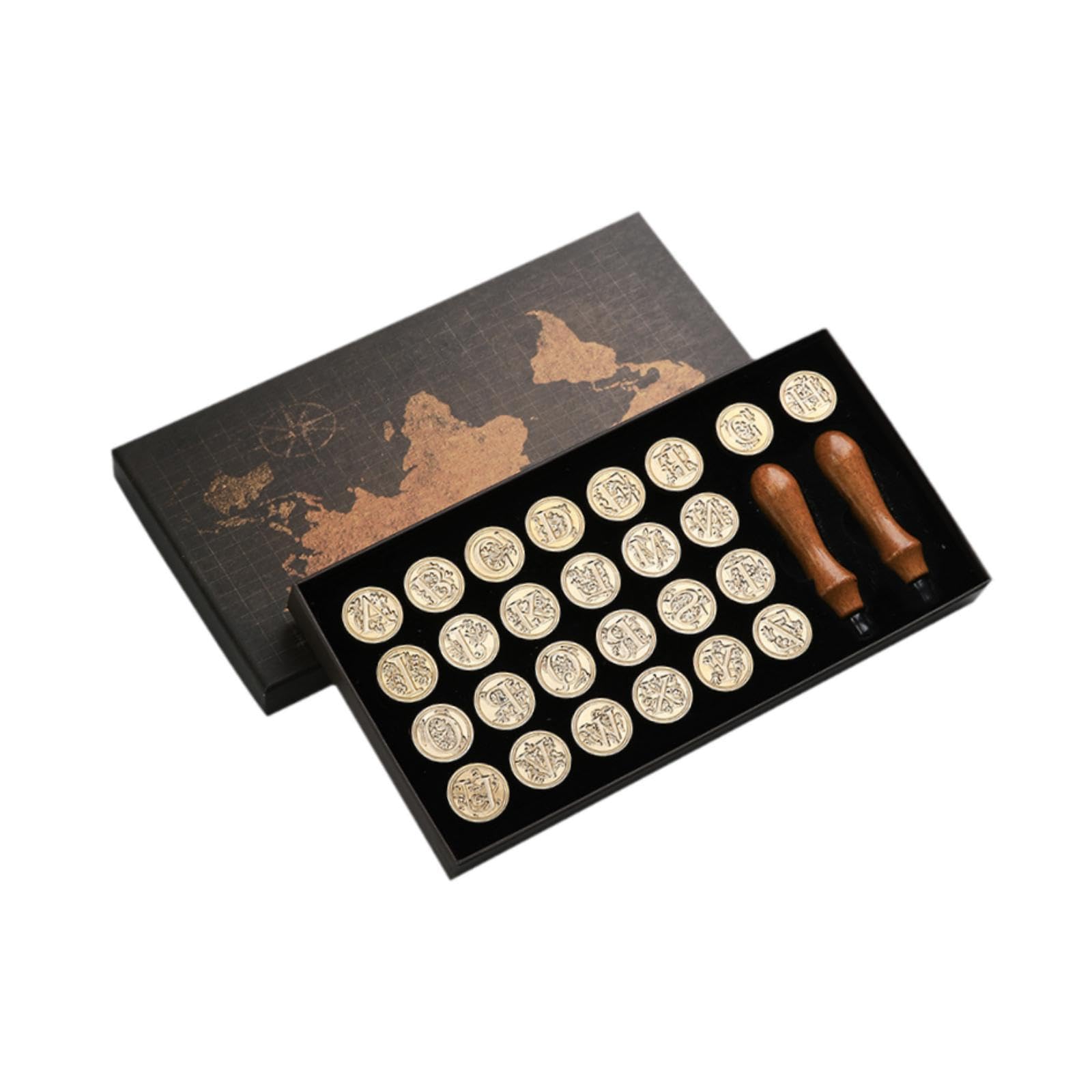Alphabet Wachssiegel Stempelset, 26 Buchstaben, Geschenkbox Wachssiegel Stempelset für Einladungskarten, Feiertage, Hochzeiten, Geburtstage, Normal 2.5 cm