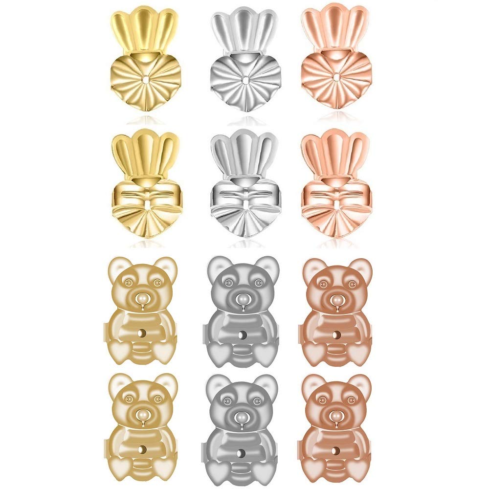 6 Pairs Original Magic Earring Lifters, Tsuen Magic Backs for Earrings Adjustable Secure Earring Lifts Safety Drooping Earring Backs for Ear Lobe Lifter (2 Silver/ 2 Gold/ 2 Rose Gold) Tsuen-JJ08