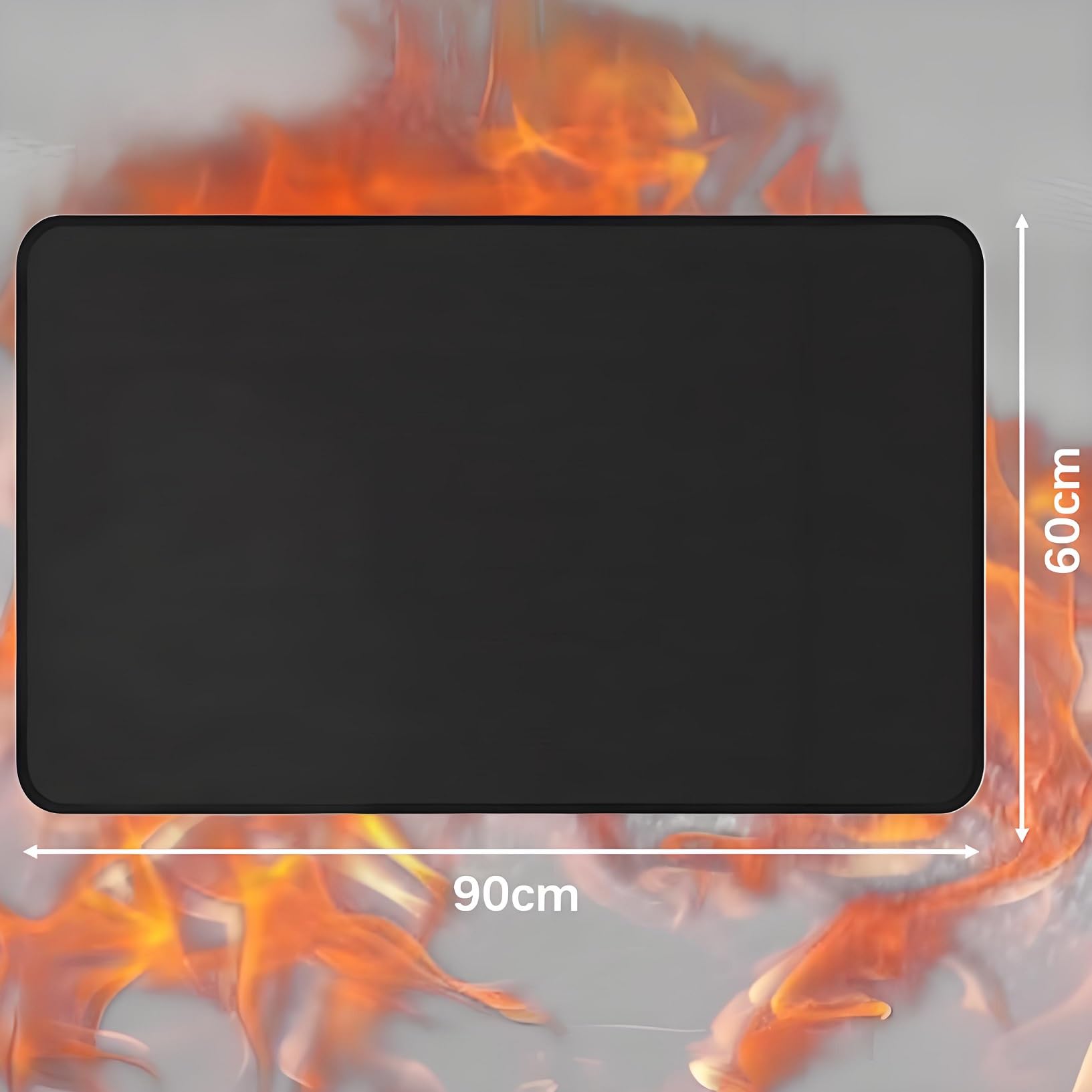 Feuerfeste Kaminmatte, Feuerfeste Unterlage, 90 x 60 cm Funkenschutzplatte für Holzofen und Innen und Außenbereich, schützt Böden vor Funken und Glut, Schwarz