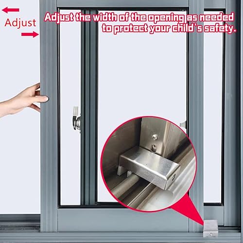 Miniatura 5 de Paquete de 2 cerraduras de seguridad para puertas correderas, a prueba de niños, cerradura de puerta de patio y ventana, sin taladro, fácil de