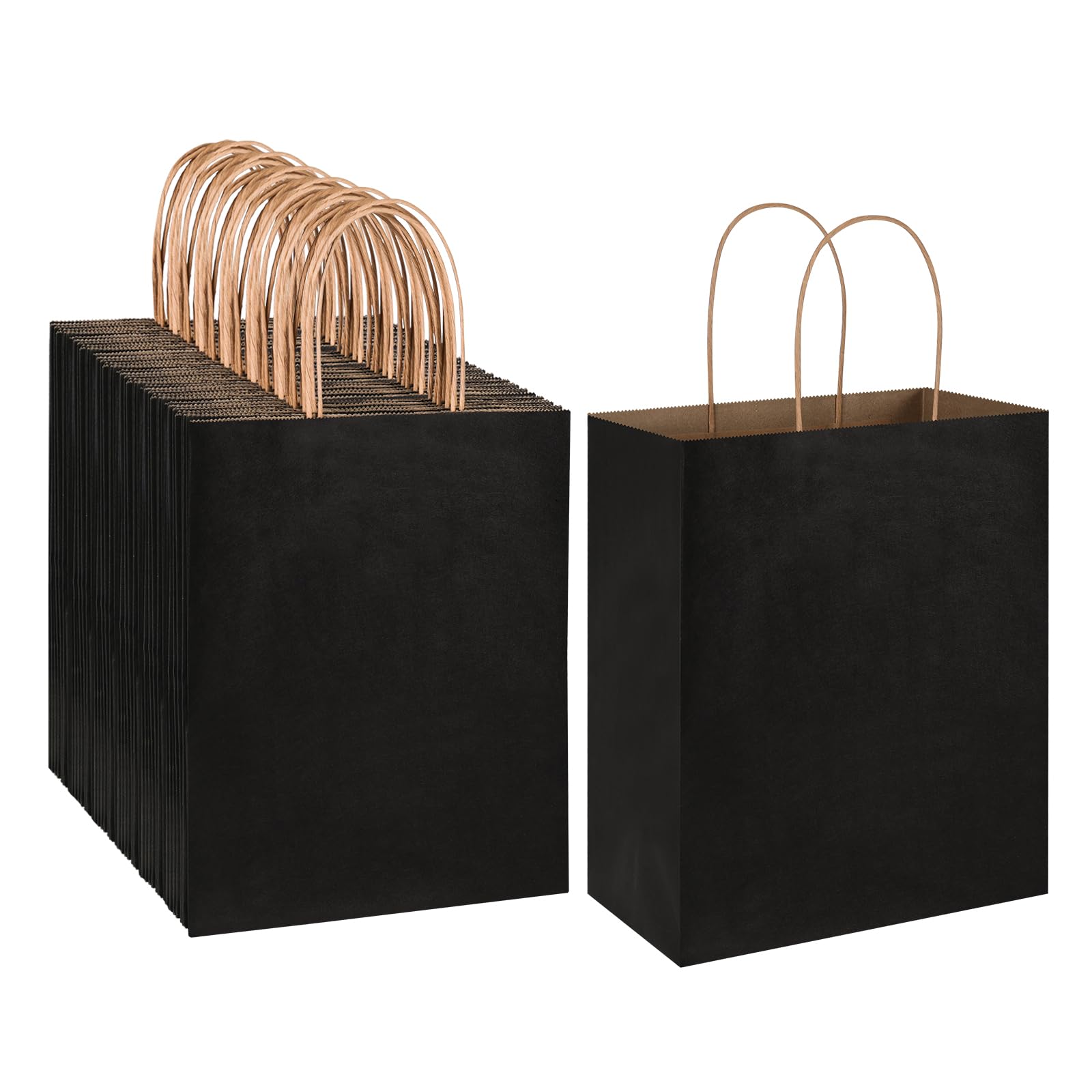 Oikss Średnie torby z papieru kraftowego z uchwytami, 20 x 12 x 25 cm, na urodziny, wesele, przyjęcie, upominki, artykuły spożywcze, zakupy na wynos, do biznesu, rękodzieła, torby na prezenty, worki