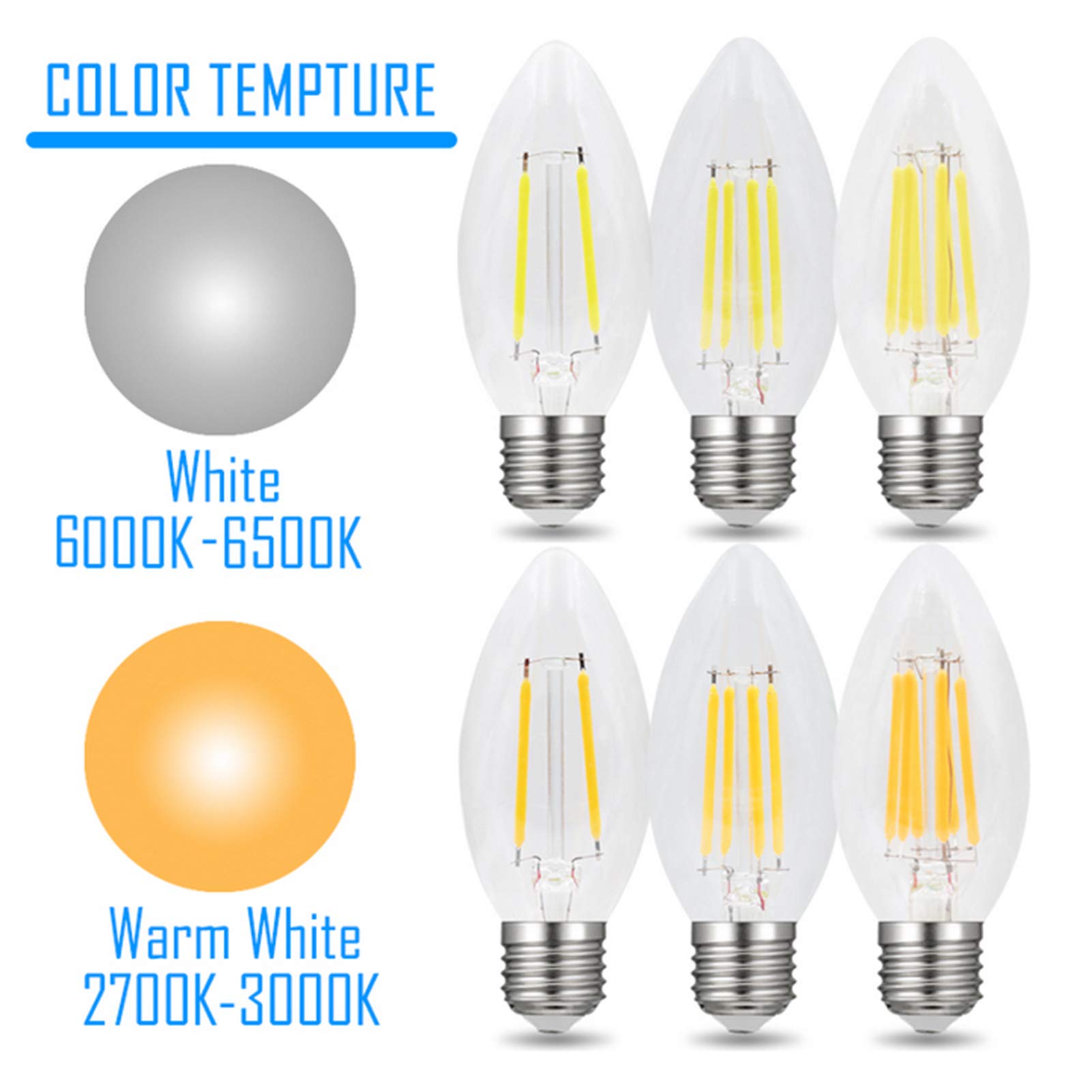 Ampoules LED à filament torpille 2 W, ampoule Edison à intensité variable, équivalent 20 W, blanc chaud, économie d'énergie, sans scintillement, ampoules chandelier C35 LED, paquet 10