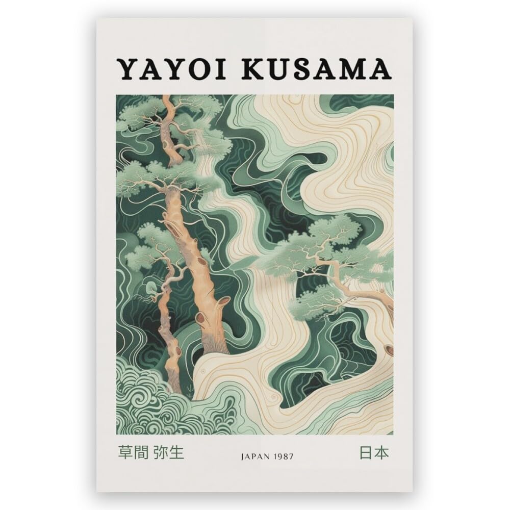 TqzQuilyan Retro Yayoi Kusama Poster Colorful Sea Waves Abstract Art Prints Painting Retro Japanese Wall Art Gallery Exhibition Wall Decor 12x18inch Unframed, style-9