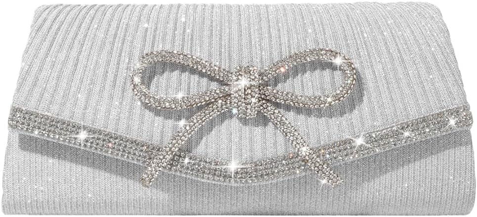 Trisapu Bow Evening Bag Sparkly Clutch Purses for Women Wedding | Bow, Glitter, Rhinestone Prom Party Purse, Formal Dressy Clutch Bags