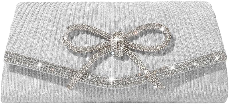 Trisapu Bow Evening Bag Sparkly Clutch Purses for Women Wedding | Bow, Glitter, Rhinestone Prom Party Purse, Formal Dressy Clutch Bags