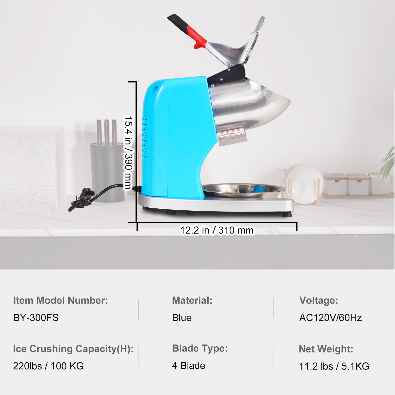 VEVOR Broyeur à Glace Électrique 100 kg/h Machine à Glace Pilée Commerciale 300 W Tête à 4 Lames en Acier Inoxydable Machine à Granita Cocktails Sorbets Boissons Fraîches Bars Restaurants Supermarchés