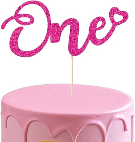 ALISSAR Decoración de pastel rosa intenso con purpurina para primer cumpleaños, primer aniversario