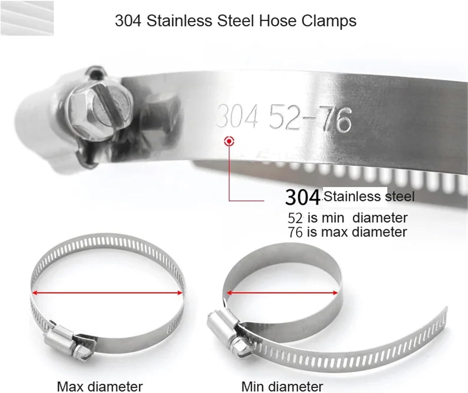 4pcs 304 Stainless Steel Hose Clamps Adjustable 6-12-27-63mm Hose Clip Set for Water Pipe Plumbing Joinery Clamps Welding Tools(Dia.13-19mm)