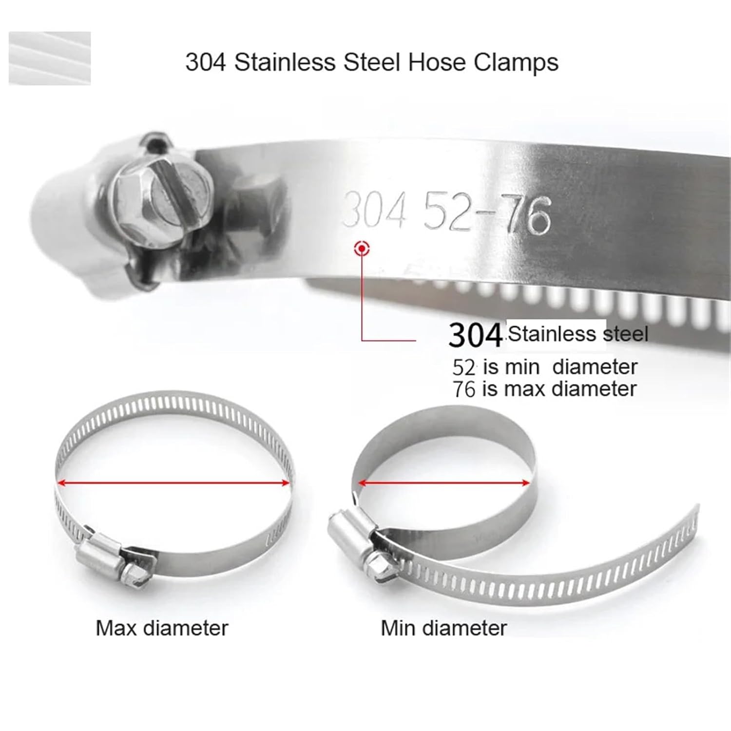 4pcs 304 Stainless Steel Hose Clamp Adjustable 6-12-27-63mm Hose Clip Set for Water Pipe Plumbing Joinery Clamps Welding Tools(Dia.13-23mm)