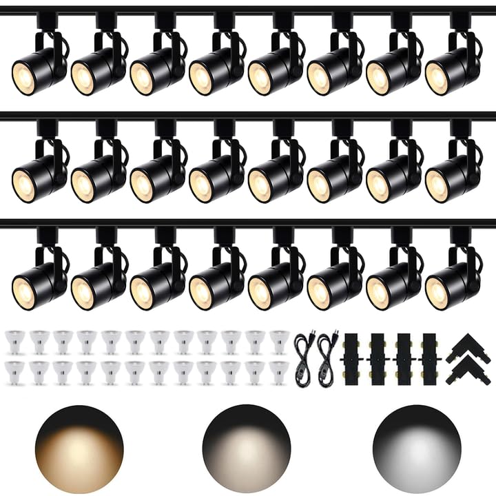 Image of 24-Pack Black GU10 Track Lights,10W 3CCT Dimmable Plug in, 26.2FT Track Included