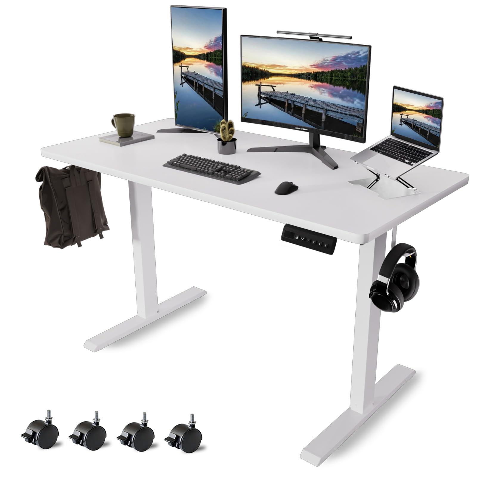 Whole Piece Standing Desk with Wheels Adjustable Height- Mobile Stand up Desk with Lockable Casters Portable Sit Stand