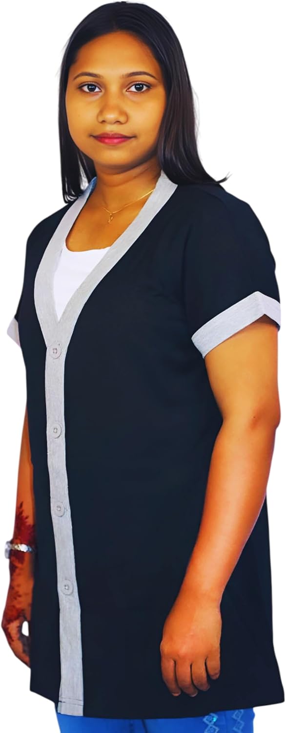 Mastectomy Recovery V-Neck Kimono Top with Four Drain Pockets for Post-Surgery Drainage Support & Secure JP Drain Management