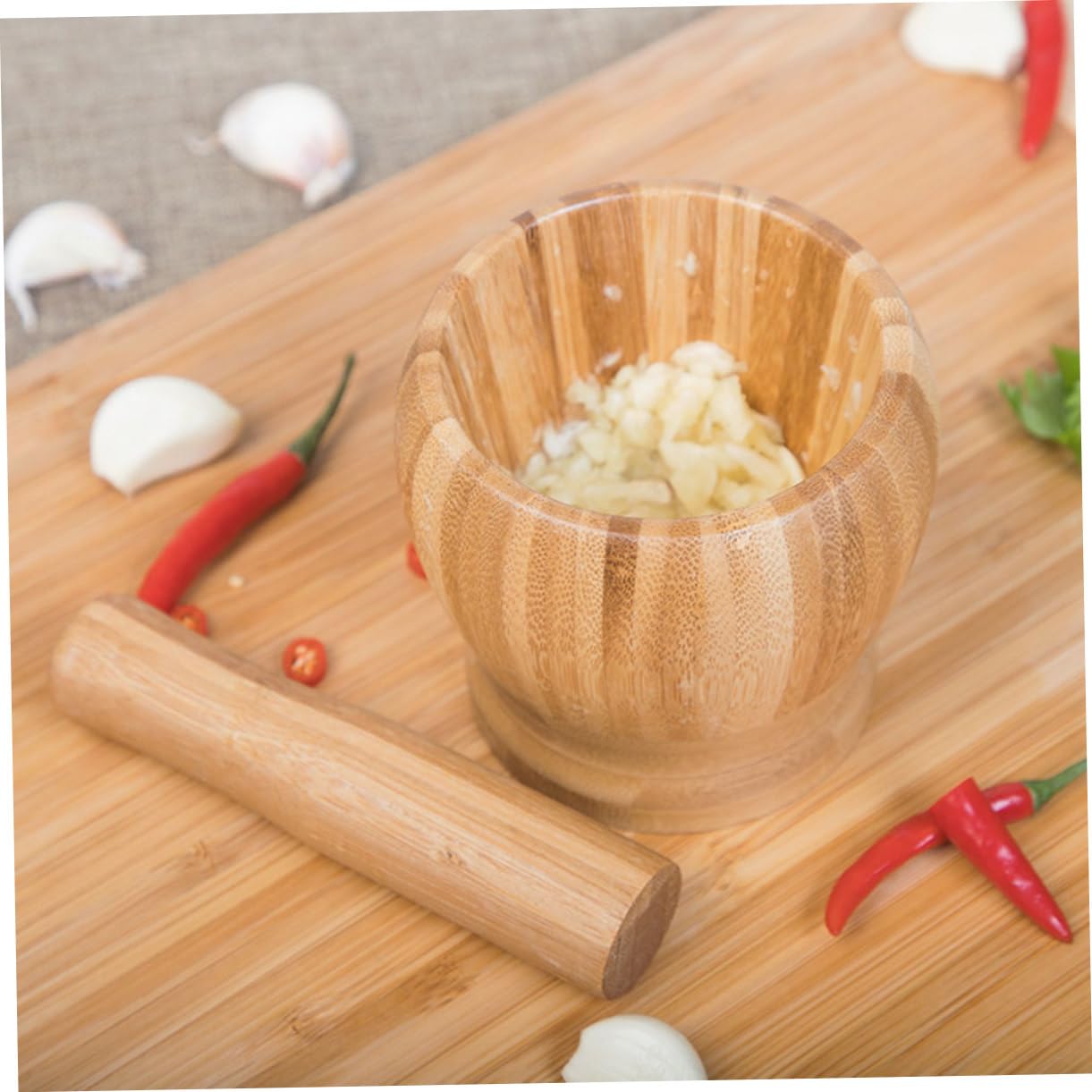Bamboo Mortar and Pestle Set with Lid 460ml Large Capacity