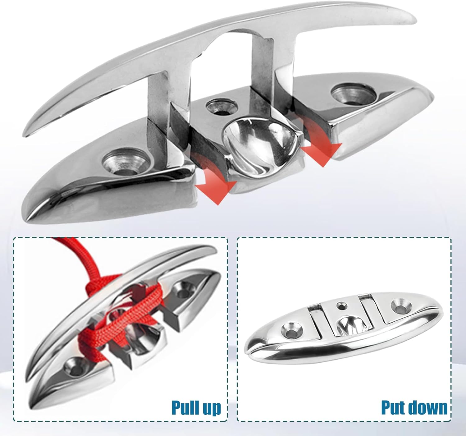 Boat Cleats 5"/6" 316 Stainless Steel Marine Grade Folding Cleats - Heavy Duty Flip Up Dock Cleats for Yachts, Kayaks & Pontoons- 2/4 Pack