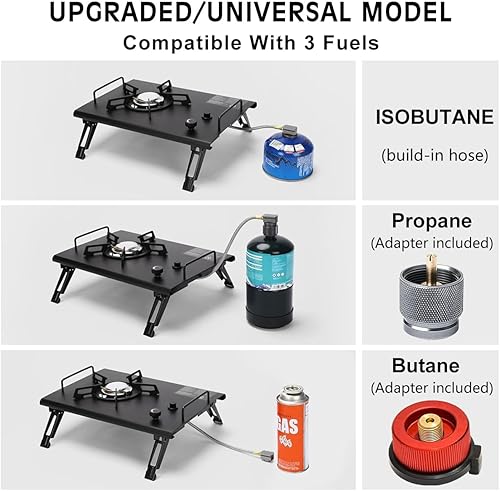 Miniatura 5 de Estufa de camping IGT negra versión 2025, estufa de gas plegable de escritorio e incrustada, estufa de gas portátil con asa de transporte