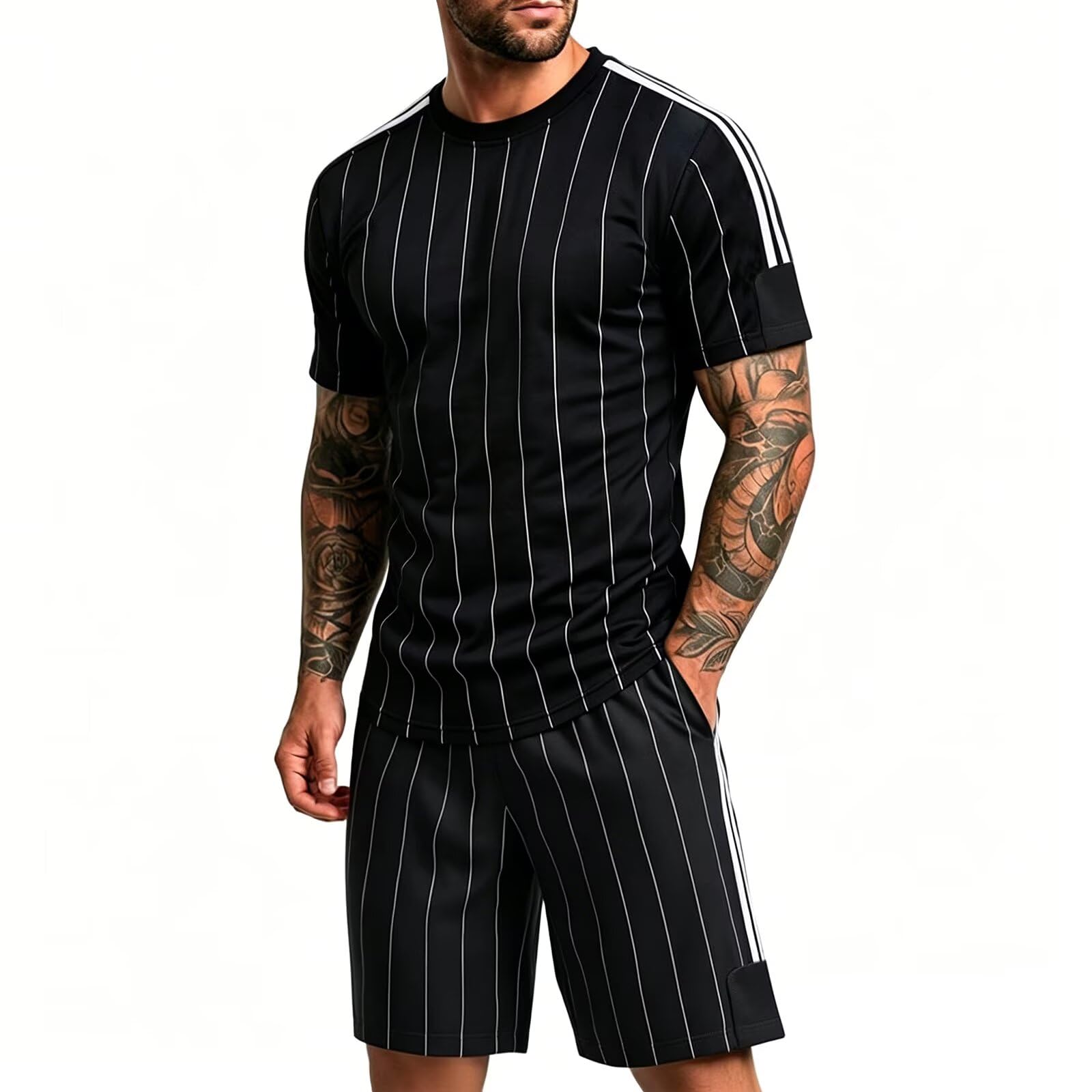 Trainingsanzug Jogginganzug Herren Outfit Komplett Set Stylisch Lockere Passform Zweiteiler Herren Kühlend Sportliches Outfit Sommeranzug Herren Tennis Fitnessstudio Fußball Golf