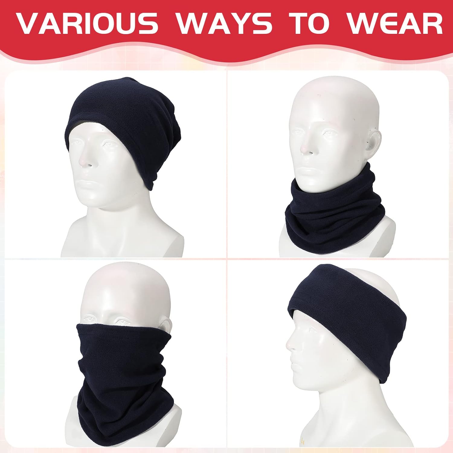 Winter Neck Warmers Fleece Neck Gaiter Face Mask Set Windproof Balaclava Scarf for Homeless Skiing Cycling Running, 8 Colors - Image 4