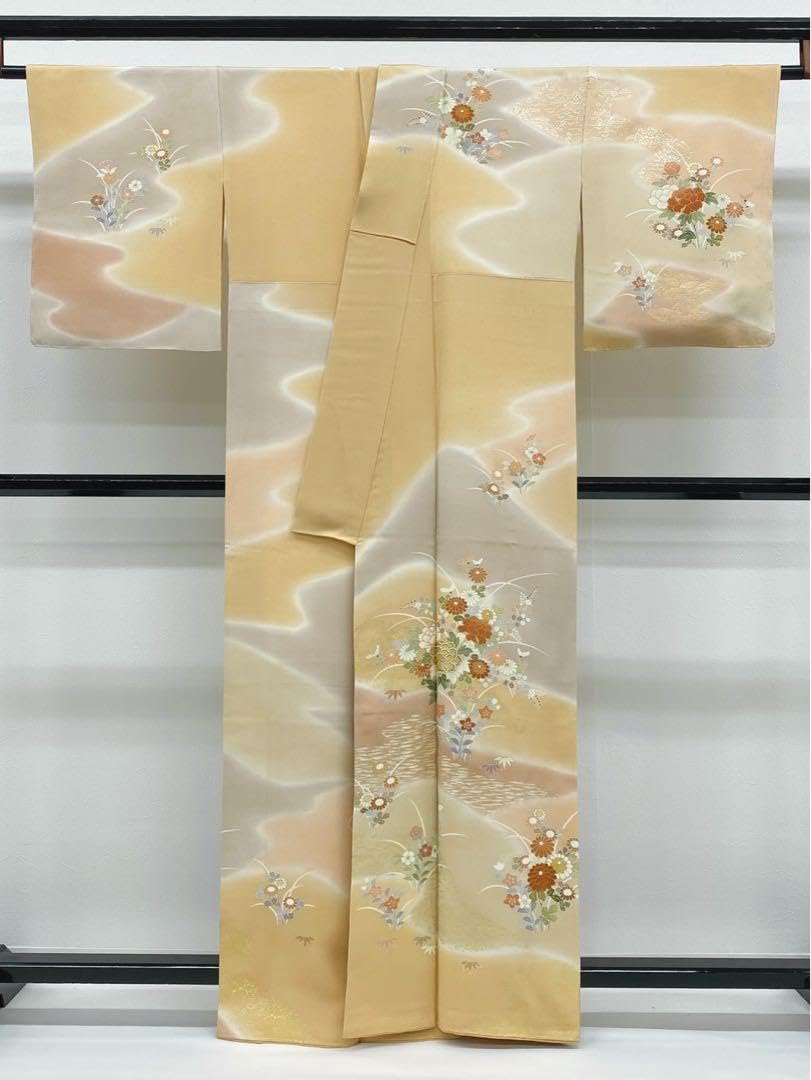 千總謹製 訪問着 阪急梅田扱い 金駒 金彩加工 紋意匠 正絹 躾糸付き