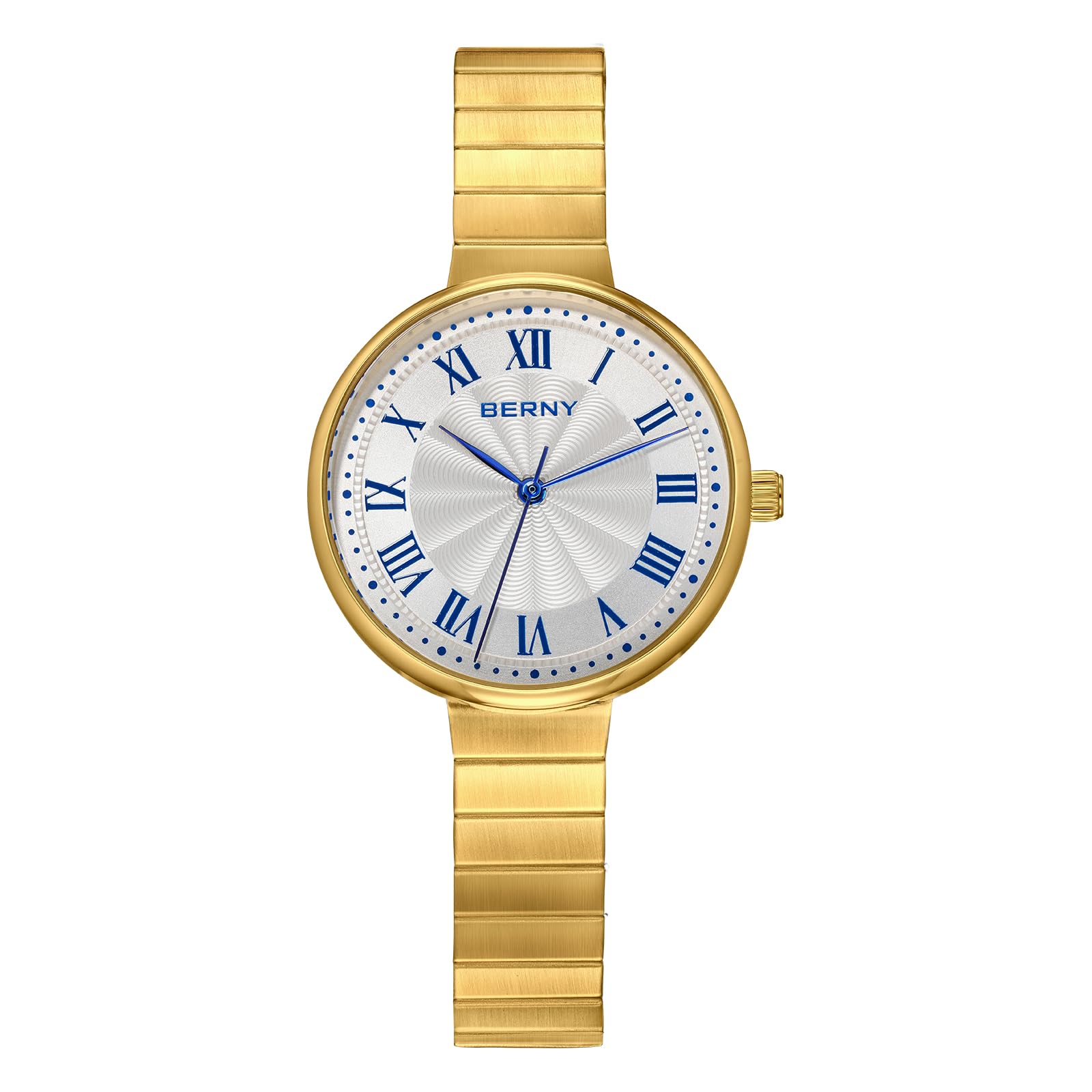 BERNY Relojes de Oro para Mujer Reloj de Pulsera Vintage Damas Relojes Analógicos de Cuarzo con Banda Extensible de Acero Inoxidable 3ATM Resistente al Agua Índices Romanos