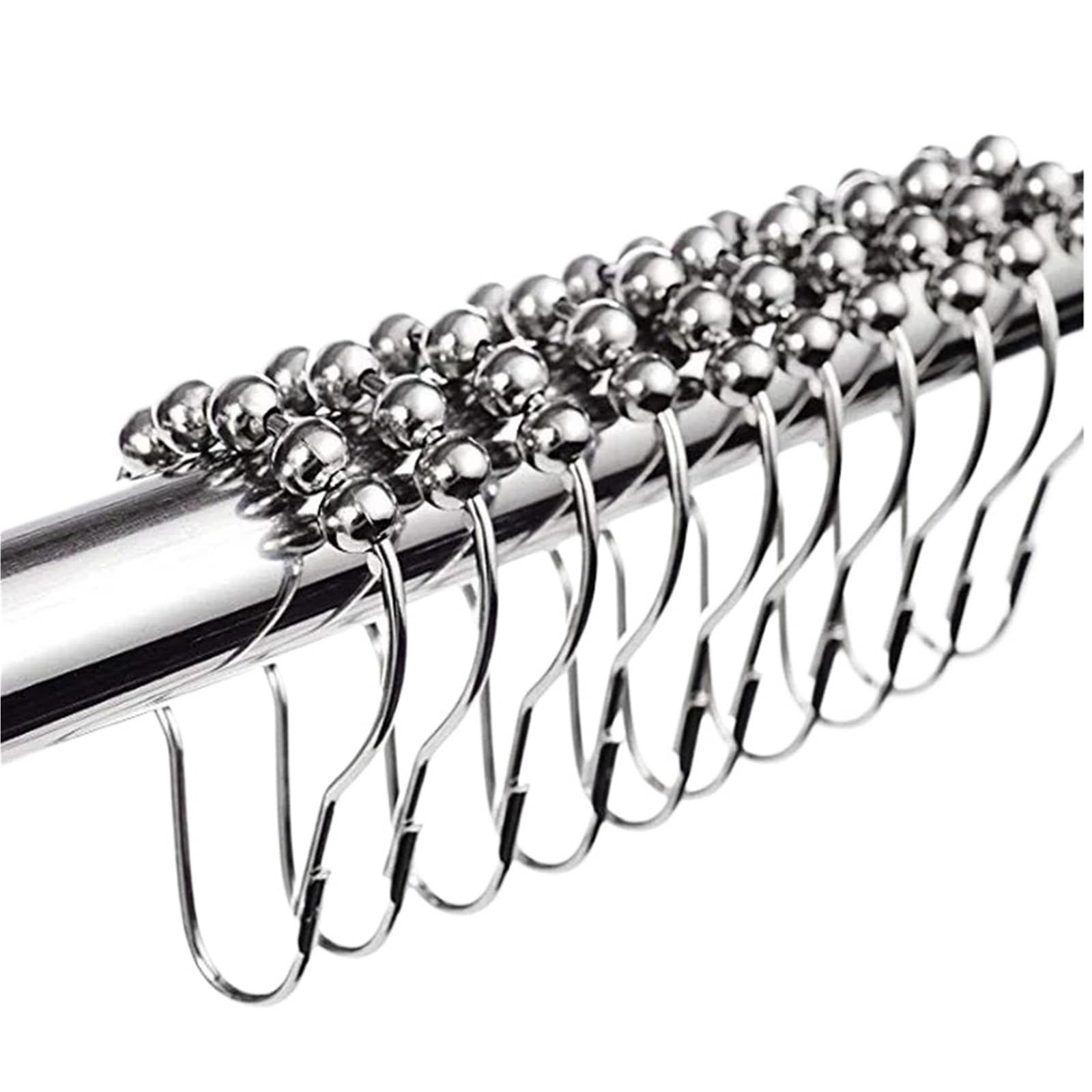 Shower Curtain Rings 12Pcs Curtain Poles Shower Rod Hook Hanger Iron Material Ring Bath Drape Loop Clasp Drapery(Silver)