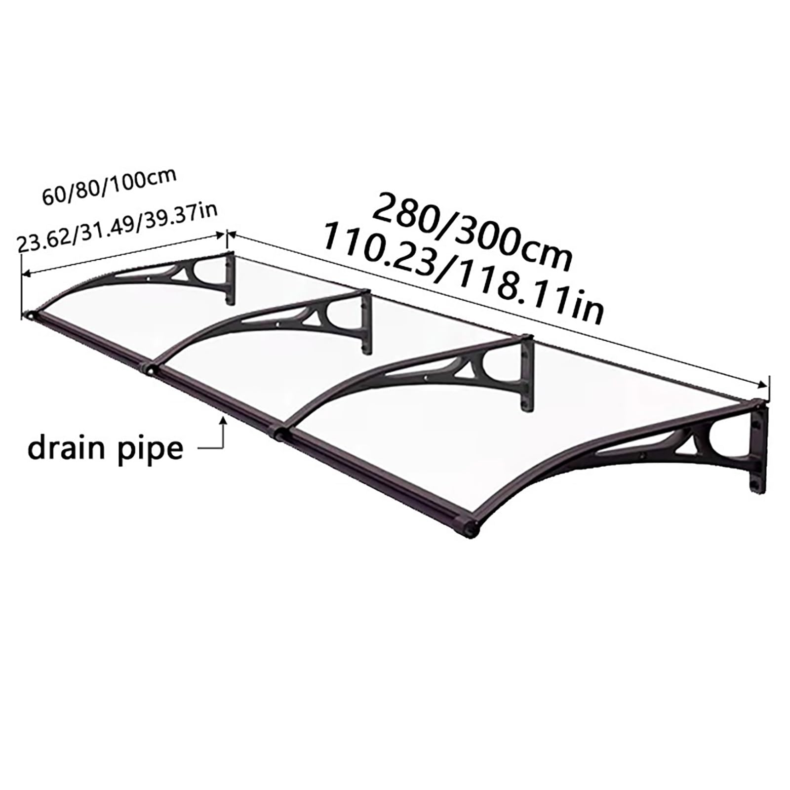 Tettoia In Policarbonato Per Porte/Finestre - Trasparente, Antipioggia | Misure 60-180cm - Foto 4