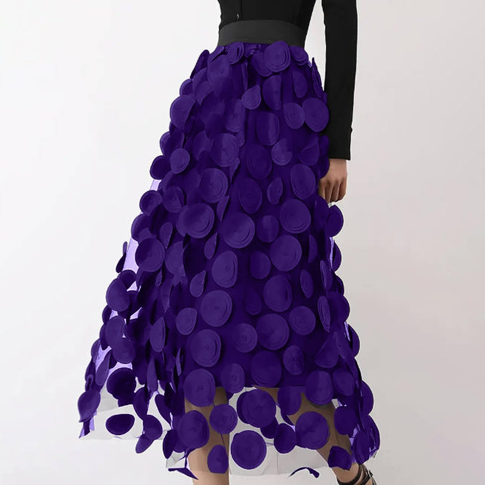 Jupe longue en tulle pour femme - Jupe plissée en tulle - Robe de bal - Pour cosplay - Rockabilly - Jupon rétro des années 80 - Noir blanc vert
