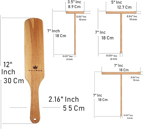 Miniatura 6 de Kit de esparcidor de crepé y espátula, 4 piezas de herramientas para panqueques en forma de T (girador de 3.5, 5, 7, 12 pulgadas) de madera natural