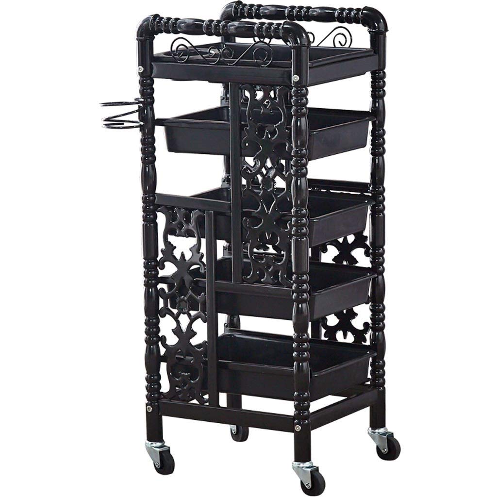 Carrello a Mano retrò, Ferro a Cinque Strati, Parrucchiere Barbiere Bellezza stoccaggio Capelli Spa Carrello Rullo Salone Vassoio con 4 cassetti es(Nero