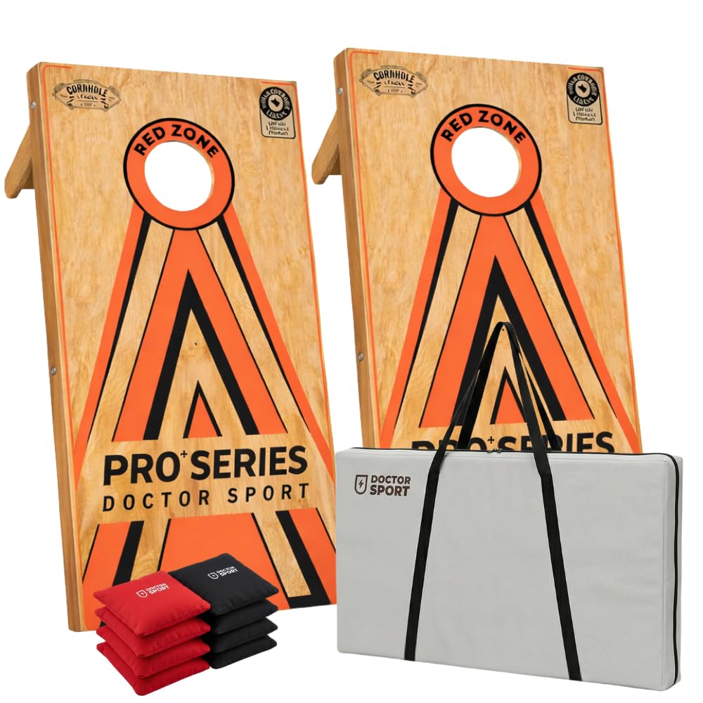 Dr Sport Cornhole Pro+ Kit 120 × 60 cm – Bois (pas de bois compressé) – Environ 14 kg par planche – 8 sacs à billes et sac de transport