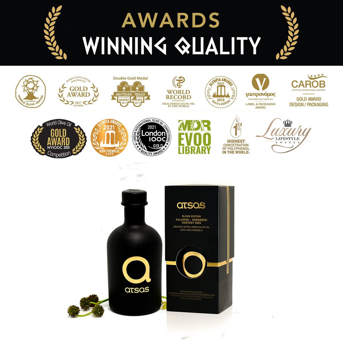 Buy Atsas Organic Extra Virgin Olive Oil Extremely High Phenolic Gold