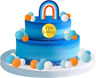 BOXOB 32uds Adornos para Tartas de Arcoíris Azules, Adorno de Feliz Cumpleaños con Temática Perro Azul Incluye Bolas Pastel Colores Decoraciones Cupcakes para Baby Shower Cumpleaños