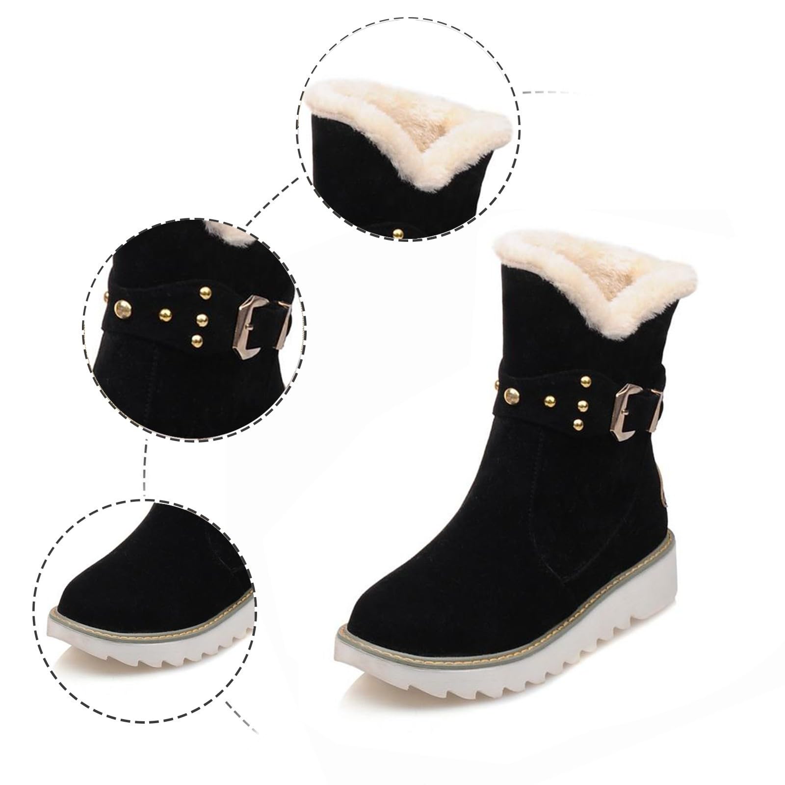 Generisch Bottes de neige chaudes pour femme Automne Hiver Loisirs Daim Talon plat Hauteur de tige moyenne Bottes de cheville confortables à enfiler Chaussures d'extérieur Bottines