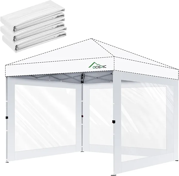 Acepic Clear Canopy Sidewalls for 10x10 Pop Up Tent, Transparent Window Curtain Cloth, 8 Mil PVC Enclosure Fabric with Zipper and Velcro, 3Pack Sidewalls Only