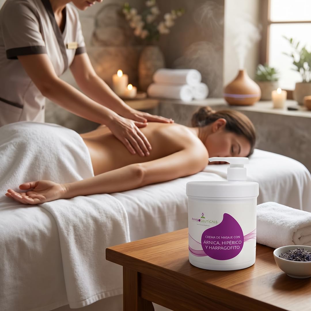 PHYSIOCEUTICALS - Crema Masaje Árnica Hipérico Harpagófito 1000ml + Dosificador - Uso Profesional, Especialistas, Fisioterapia y Quiromasaje profesional