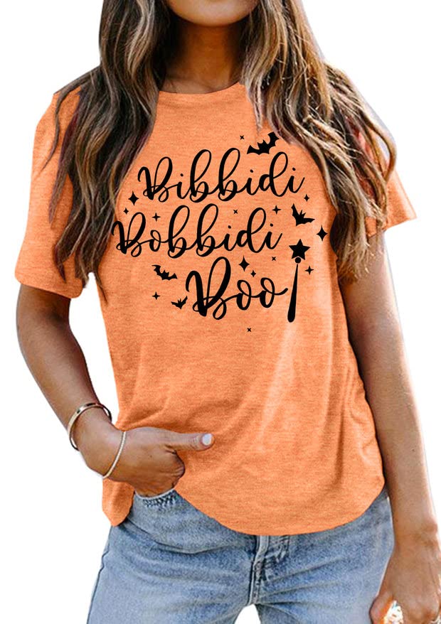 Bibbidi Bobbidi Boo Shirt Women Cute Halloween T-Shirt Funny Letter Print Tees Casual Vacation Tee Tops