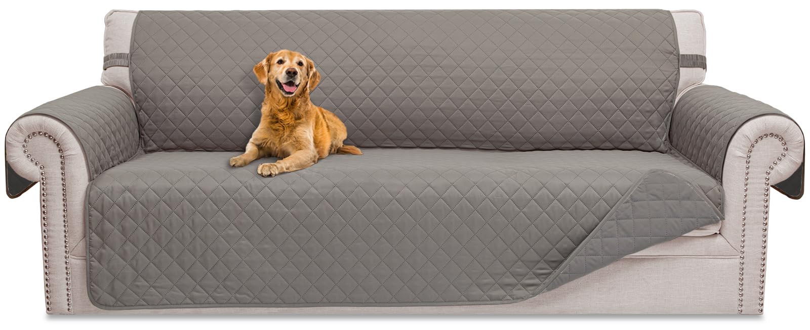 Housse de canapé 3 coussins HOMERILLA design réversible gris protection haut de gamme