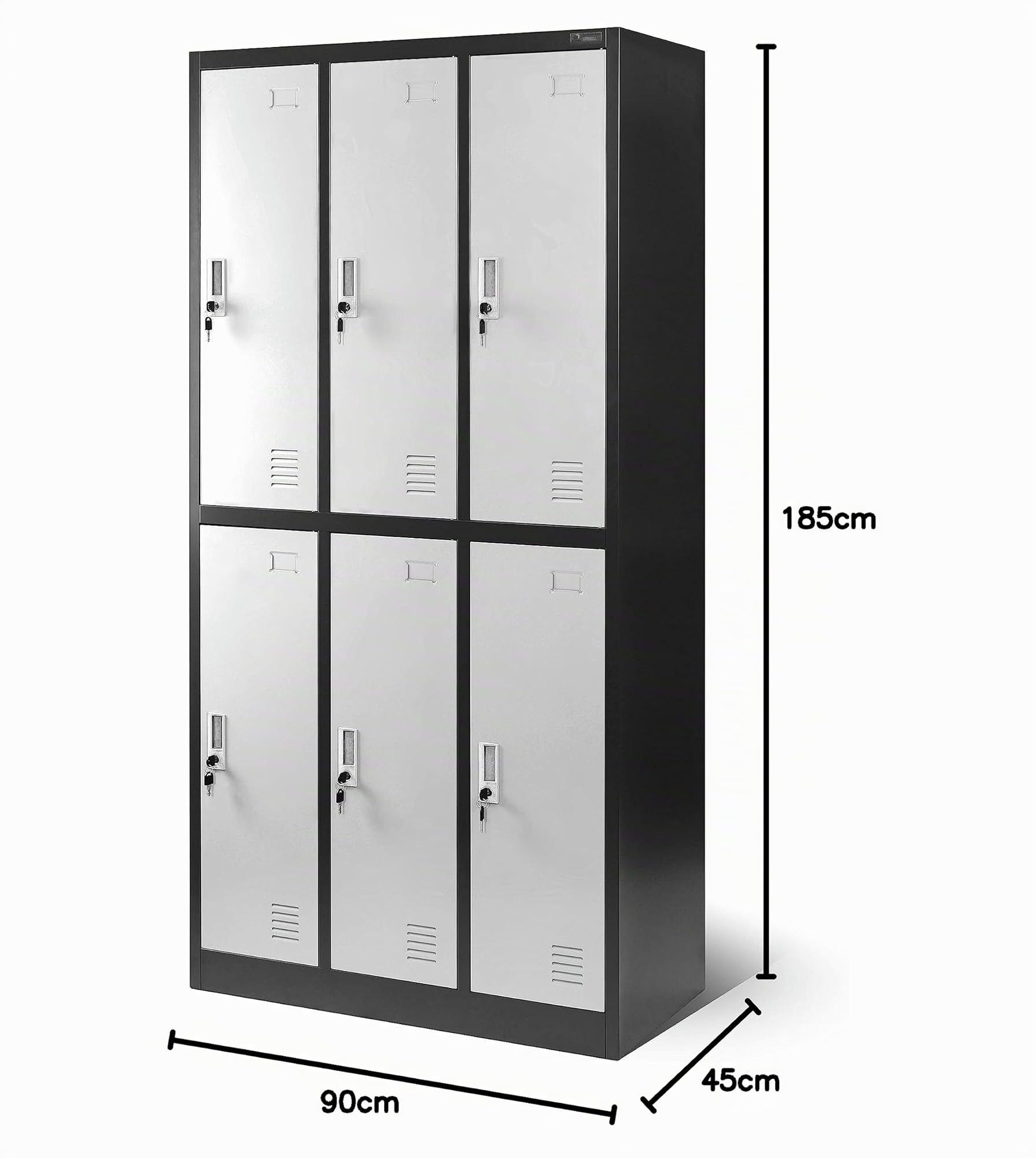 Jan Nowak Armadietto spogliatoio Armadio metallico con 6 Scomparti Fessure di ventilazione Rivestimento in polvere 185 cm x 90 cm x 45 cm (Antracite-Bianco)