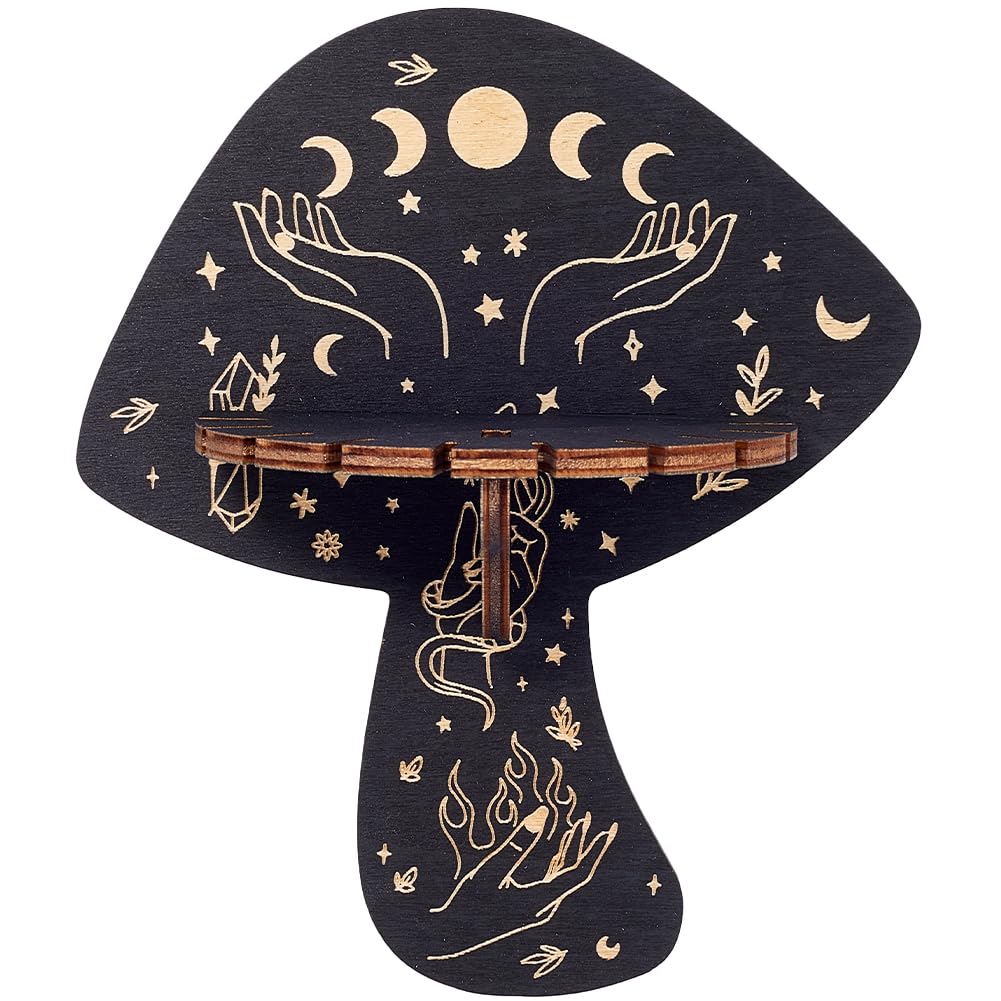 CREATCABIN Crystal Shelf Display Wall Crystal Shelf Mushroom Hand Floating Shelves Wood Dowsing Pendulum Holder Stand Rustic Witch Stuff Storage for