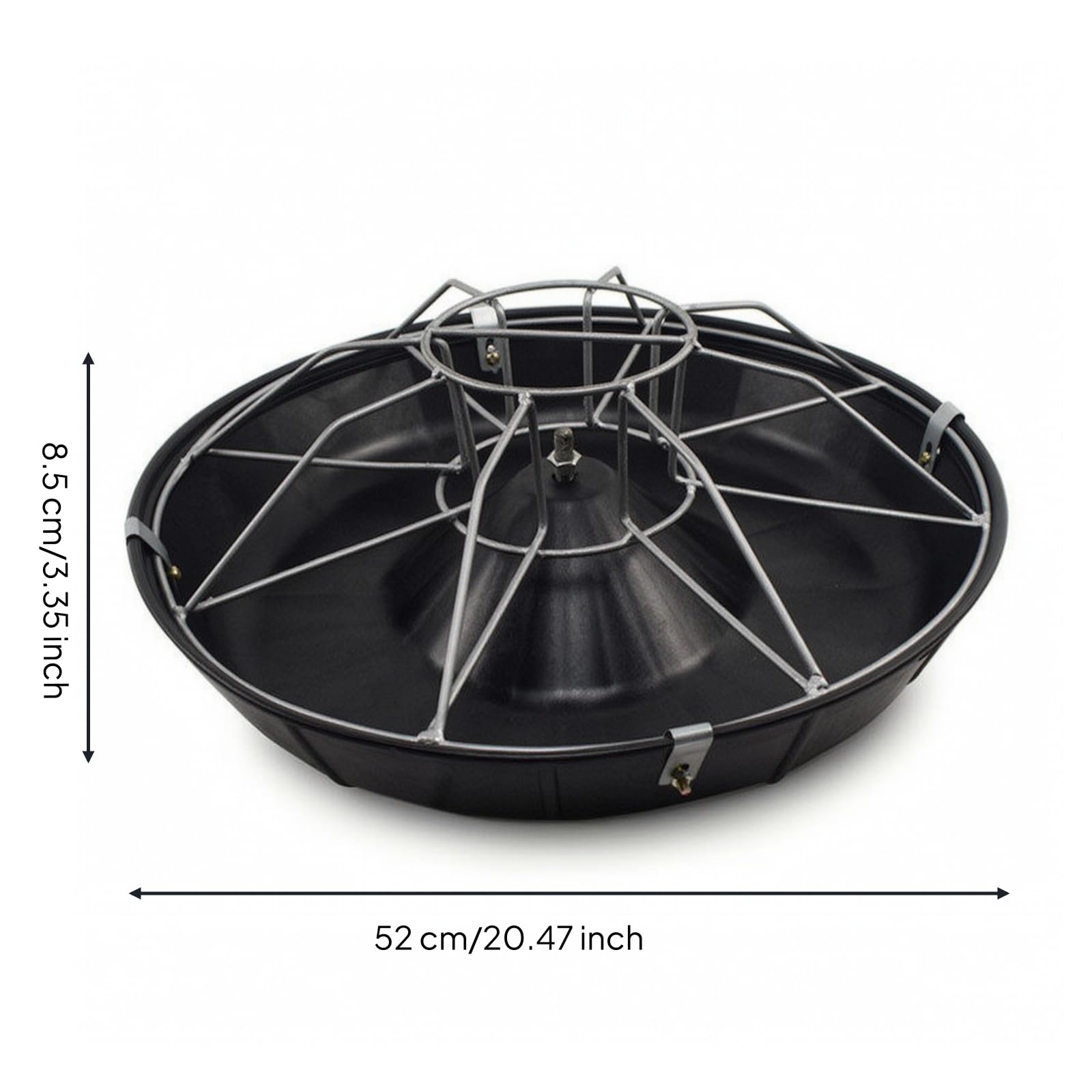 Mangiatoia per Suinetti con Telaio Metallico Zincato E Cono Centrale per Distribuzione Uniforme del Cibo nelle Gabbie Adatta per Uso Agricolo E, Nero, 52 Cm Doppio Strato 8 Fori