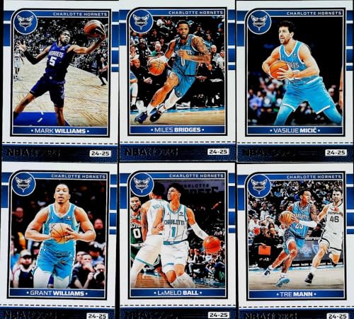 2024-25 Panini NBA Hoops Charlotte Hornets Team Set Includes Rookies (Hand Collated) of 11 Cards : #98 Grant Williams #110 Mark Williams #149 Miles Bridges #171 Tre Mann #180 Vasilije Micic #182 LaMelo Ball #215 Nick Smith Jr. #224 Brandon Miller #236 Tidjane Salaun #272 KJ Simpson Jr. #292 Tidjane Salaun