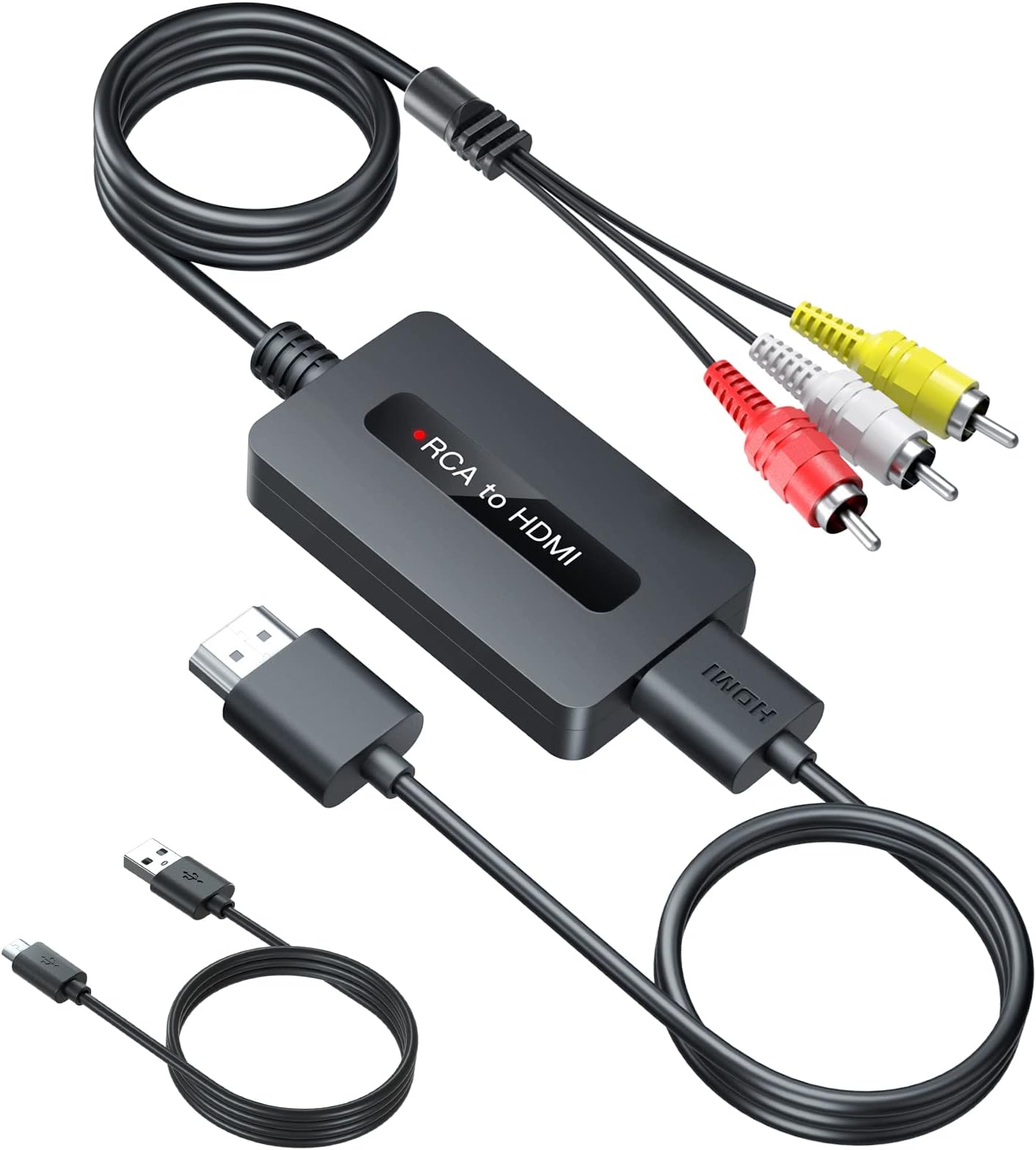 Male RCA to HDMI Cable Converter, CVBS Composite AV to HDMI Converter, Full HD 720P/ 1080P Output Switch for DVD, STB, R-o-k-u with Female RCA Output